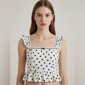 LOTUS & LAVENDER Polka Dot Ruffle Sleeve Top SMALL S